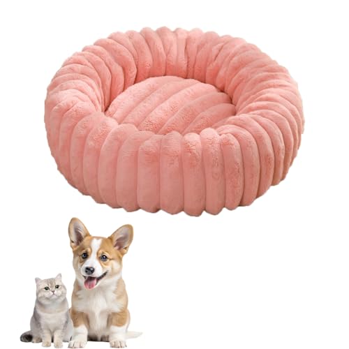 chichenshangwu Donut Hundebett für kleine und mittelgroße Hunde, waschbares Kunstfell mit Cord-Fleece und rutschfester Unterseite, rundes Haustierbett mit abnehmbarem Bezug, Rosa, Größe M - 70 cm von chichenshangwu