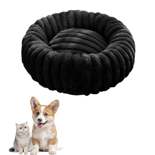 chichenshangwu Donut Hundebett für kleine und mittelgroße Hunde, waschbares Kunstfell mit Cord-Fleece und rutschfester Unterseite, rundes Haustierbett mit abnehmbarem Bezug, Schwarz, L-80 cm von chichenshangwu