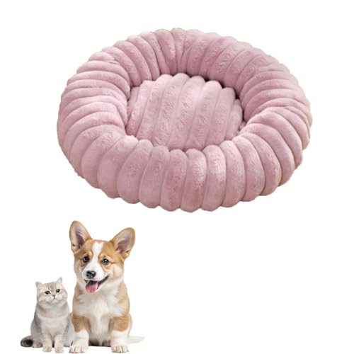 chichenshangwu Donut Hundebett für kleine und mittelgroße Hunde, waschbares Kunstfell mit Cord-Fleece und rutschfester Unterseite, rundes Haustierbett mit abnehmbarem Bezug (Lila, M-70 cm) von chichenshangwu