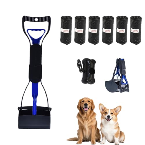 chichenshangwu Haustierkotschaufel-Set, 59,9 cm, faltbar, Hundekotschaufel mit Kotbeutelspender und Kotbeuteln, langer Griff, tragbarer Haustierabfallsammler für drinnen und draußen, Blau, 45 cm von chichenshangwu