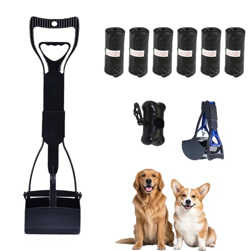 chichenshangwu Haustierkotschaufel-Set, 59,9 cm, faltbar, Hundekotschaufel mit Kotbeutelspender und Kotbeuteln, langer Griff, tragbarer Haustierabfallsammler für drinnen und draußen, Schwarz, 45 cm von chichenshangwu