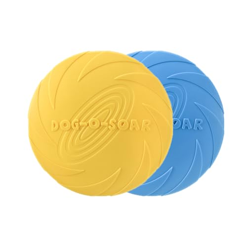 chichenshangwu Hundefliegende Scheibe, Naturkautschuk-Frisbee-Spielzeug, bissfest, Anti-Rutsch-Design, für Training und Bewegung, Blau (Gelb + Blau, 15 cm) von chichenshangwu