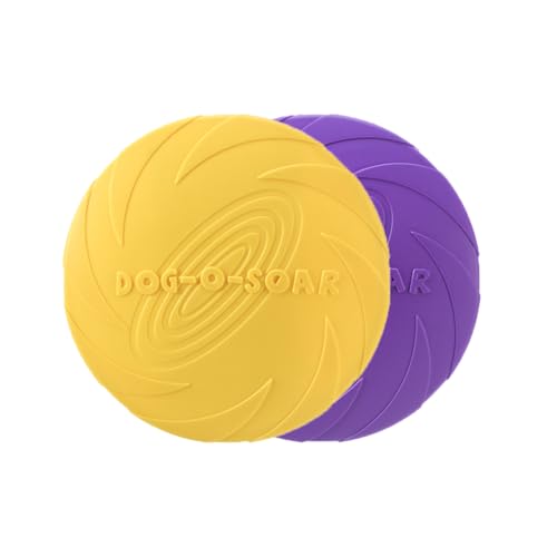 chichenshangwu Hundefliegende Scheibe, Naturkautschuk-Frisbee-Spielzeug, bissfest, Anti-Rutsch-Design, für Training und Bewegung, Blau (Gelb + Lila, 15 cm) von chichenshangwu