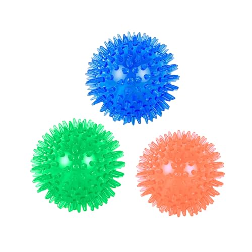 chichenshangwu Interaktives Hundespielzeug mit Sound, elastischer hüpfender Stachelball, Zahnübungsspielzeug für Hunde, Blau (3 (blau + orange + grün, 6,5 cm) von chichenshangwu