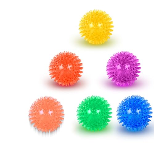 chichenshangwu Interaktives Hundespielzeug mit Sound, elastischer hüpfender Stachelball, Zahnübungsspielzeug für Hunde, Blau (6 (blau + orange + rot + grün + gelb + lila), 9 cm) von chichenshangwu