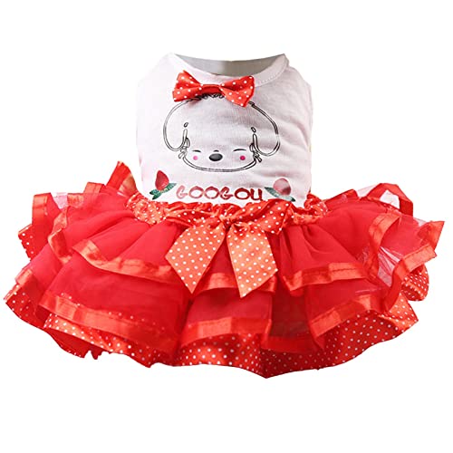 Amfirst Haustierkleid für Kleine Hunde Party Kleid Glänzend Besticktes Tutu mit Schleife Tiered Dress for Small Dog Mesh Atmungsaktiv Rock Haustier Kostüme Niedliche Dekor Tutu Kleid (Rot, XL) von chiphop