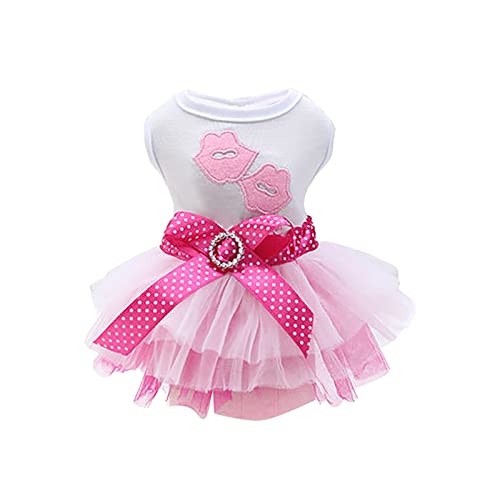 Prinzessin Kleider Hochzeitsabendkleid Pet Frühling Sommer Atmungsaktiver Rock Hund Katze Kleidung Welpen Kleid Sommer Kleidung mit Bogen (Pink-A, S) von chiphop