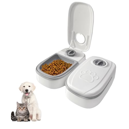 Automatischer Futterspender für Katzen, 2 Mahlzeiten, mit 48 Timern, 700 ml, zeitgesteuerter Katzenfutterspender für Nass- oder Trockenfutter, Katzenfutterspender für Katzen und kleine/mittelgroße von chiquieray