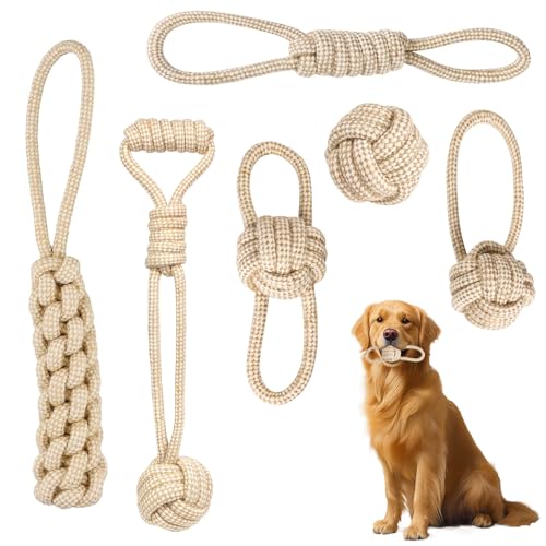 chiquieray Hundespielzeug, 6 Stück Hundeseile Spielzeug, Hundekauspielzeug aus Baumwolle & Hanf, Interaktive Kauen Spielzeug mit Knoten Ball, Interaktive Geflochtene Baumwolle Hundeseil Knoten chiquieray Hundespielzeug, 6 Stück Hundeseile Spielzeug, Hundekauspielzeug aus Baumwolle & Hanf, Interaktive Kauen Spielzeug mit Knoten Ball, Interaktive Geflochtene Baumwolle Hundeseil Knoten von chiquieray