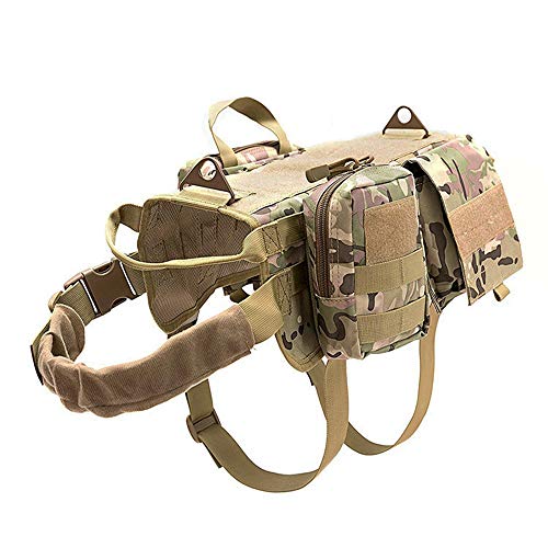 choemore Taktisches Hundegeschirr mit abnehmbaren Rucksäcken, Taschen, Bequeme Molle-Hundeweste (M, Camouflage) von choemore