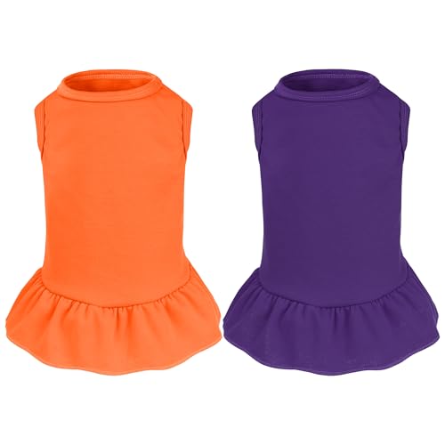 2 Stück Hundekleider Katzenrock einfarbige Hundekleidung Sommer ärmellos Welpen Mädchen Kleidung für kleine Haustiere Hunde Katzen (lila, orange, mittel) von choyaxo