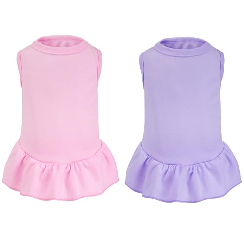 2 x Hundekleider und Katzenrock, einfarbig, für den Sommer, ärmellos, für kleine Haustiere, Hunde, Katzen (Rosa, Hellviolett, Größe S) von choyaxo