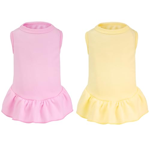 2 x Hundekleider und Katzenrock, einfarbig, für den Sommer, ärmellos, für kleine Haustiere, Hunde, Katzen (gelb, rosa, klein) von choyaxo