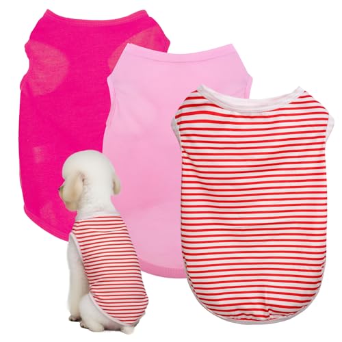 3 Stück Katzen-Shirts, einfarbig, für den Sommer, ärmellos, gestreift, Haustier-T-Shirts für kleine Haustiere, Hunde, Katzen, Rot, Größe M 3 Stück Katzen-Shirts, einfarbig, für den Sommer, ärmellos, gestreift, Haustier-T-Shirts für kleine Haustiere, Hunde, Katzen, Rot, Größe M von choyaxo