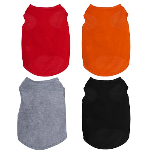 4 Stück Katzen-Shirts, einfarbig, für den Sommer, ärmellos, Haustier-T-Shirts für kleine Haustiere, Hunde, Katzen (Schwarz, Grau, Rot, Orange, XL) von choyaxo