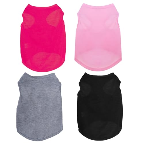 4 Stück Katzen-Shirts, einfarbig, für den Sommer, ärmellos, Haustier-T-Shirts für kleine Haustiere, Hunde, Katzen (schwarz, rosa, grau, rosarot, Größe M) von choyaxo