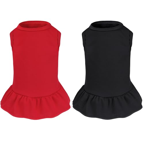 Hundekleid, niedlicher Katzenrock, einfarbig, Sommerkleidung für kleine Haustiere, Hunde, Katzen, Schwarz, Rot, Größe XS, 2 Stück von choyaxo