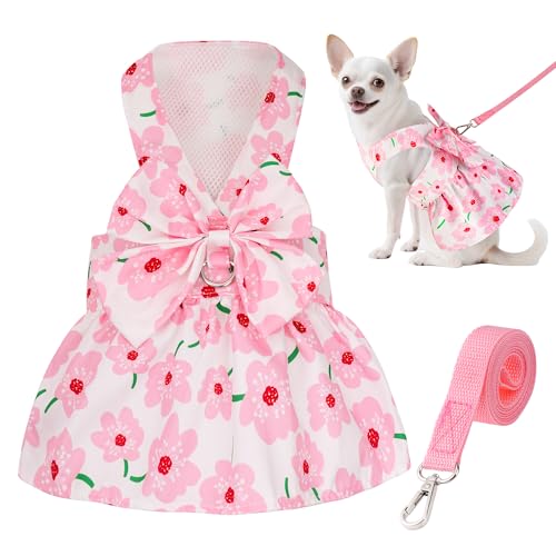 Hundekleid mit Schleife, rosa Blumenmuster, niedliches Welpenkleid, Haustier-Outfits für Welpen, Katzen, Frühling Sommer Hundekleid mit Schleife, rosa Blumenmuster, niedliches Welpenkleid, Haustier-Outfits für Welpen, Katzen, Frühling Sommer von choyaxo