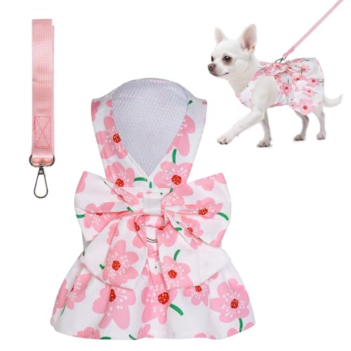 Hundekleid mit Schleife, rosa Blumenmuster, niedliches Welpenkleid, Haustier-Outfits für Welpen, Katzen, Frühling Sommer von choyaxo