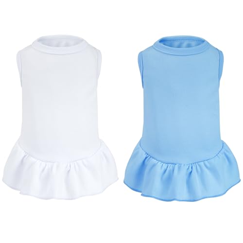 Hundekleider und Katzenrock, einfarbig, für den Sommer, ärmellos, für kleine Haustiere, Hunde, Katzen, 2 Stück (Weiß, Blau, Größe XS) von choyaxo