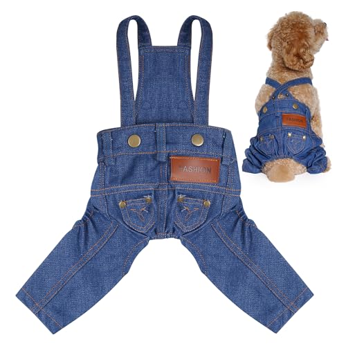 Hundekleidung, Denim-Overall, Haustierhose, Hose für kleine Welpen, Katzen, Haustiere, Jeansjacke, Sling-Overall, Hundebekleidung und Zubehör (Blau, Größe S) von choyaxo