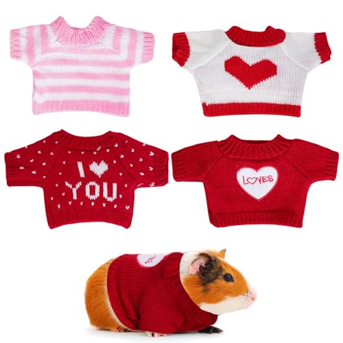 choyaxo 4 Stück Valentine Meerschweinchen Kleidung Hamster Pullover Frettchen Strickkleidung für Kleintiere Outfit Winter Weihnachten Kleidung (Valentinstag) von choyaxo