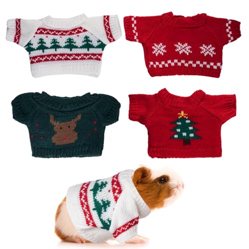 choyaxo 4 Stück Weihnachten Meerschweinchen Kleidung Hamster Pullover Frettchen Strickkleidung für Kleintiere Outfit Winter Weihnachten Kleidung (Weihnachten) von choyaxo