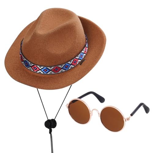 choyaxo Cowboy-Kostüm-Set für Haustiere, inklusive Cowboyhut, Sonnenbrille für Hunde und Katzen von choyaxo