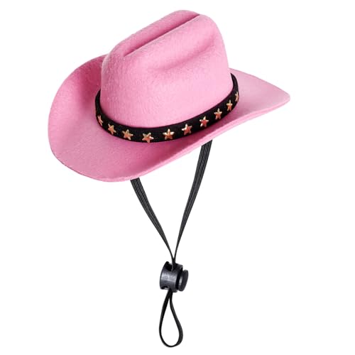 choyaxo Cowboy-Kostüm für Haustiere, Cosplay, Mütze, Halloween-Kostüme für Hunde und Katzen, Party-Dekoration, Mini-Cowboyhut (Rosa, Größe M) von choyaxo
