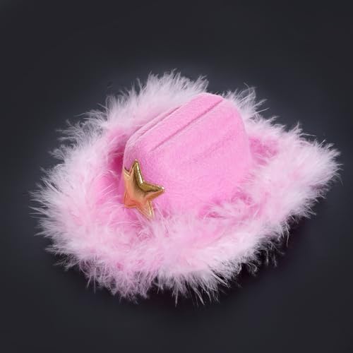 choyaxo Cowboyhut mit Feder, Mini-Cowboy-Kostüm für kleine Haustiere, Hunde, Katzen, Party-Zubehör (Rosa, klein) von choyaxo