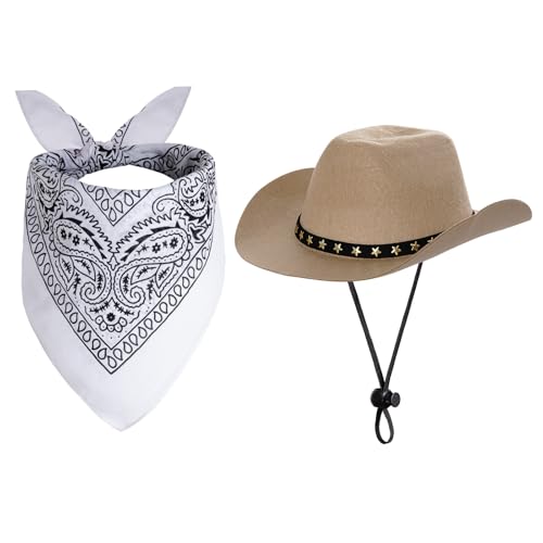 choyaxo Halloween-Kostüme für Hunde und Katzen, Cowboy-Kostüm, Cowboyhut mit Bandana-Set für Halloween, Weihnachten, Urlaub, Party, Cosplay (Khaki, Medium) von choyaxo