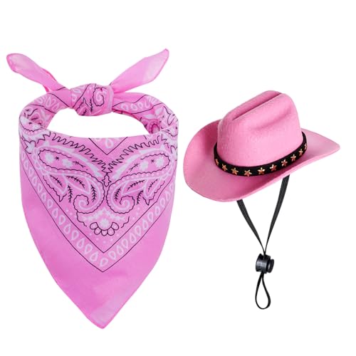choyaxo Halloween-Kostüme für Hunde und Katzen, Cowboy-Kostüm, Cowboyhut mit Bandana-Set für Halloween, Weihnachten, Urlaub, Party, Cosplay (Rosa, Größe M) von choyaxo