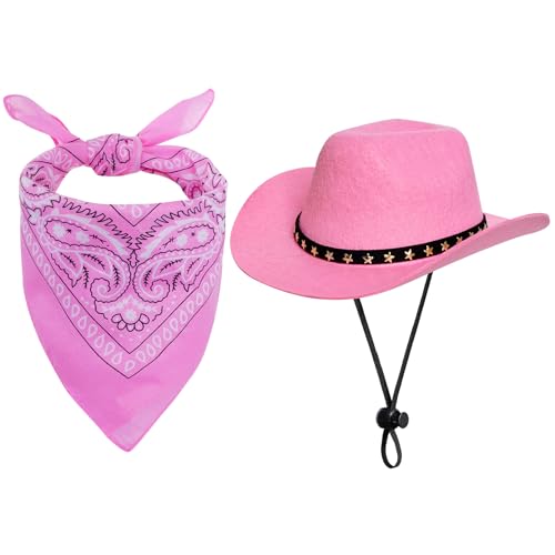 choyaxo Halloween-Kostüme für Hunde und Katzen, Cowboy-Kostüm, Cowboyhut mit Bandana-Set für Halloween, Weihnachten, Urlaub, Party, Cosplay (Rosa, groß) von choyaxo