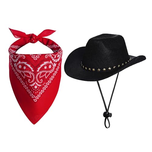 choyaxo Halloween-Kostüme für Hunde und Katzen, Cowboy-Kostüm, Cowboyhut mit Bandana-Set für Halloween, Weihnachten, Urlaub, Party, Cosplay (schwarz, mittel) von choyaxo