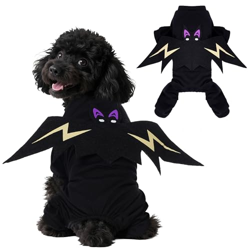 choyaxo Hunde-Halloween-Kostüm, Welpenkleidung mit Fledermausflügeln, Haustierbekleidung, Katzen-Halloween-Kleidung, Party-Zubehör (mittel) von choyaxo