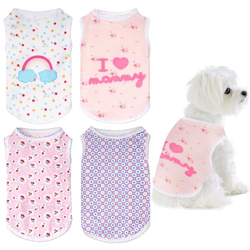 choyaxo Hunde-Shirts, ärmellos, bedruckt, für Chiuahahaha, kleine und mittelgroße Hunde, Frühling und Sommer, 4 Stück choyaxo Hunde-Shirts, ärmellos, bedruckt, für Chiuahahaha, kleine und mittelgroße Hunde, Frühling und Sommer, 4 Stück von choyaxo