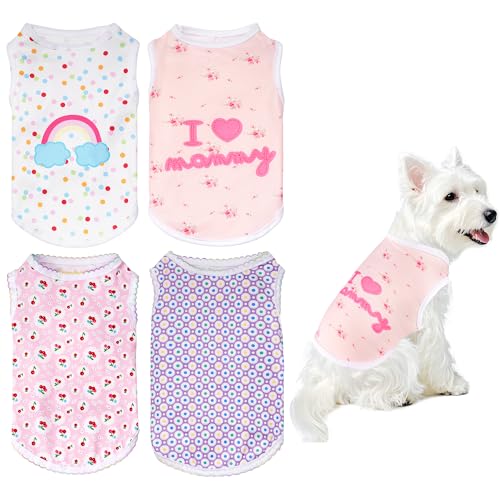 choyaxo Hunde-Shirts, ärmellos, bedruckt, für Chiuahahaha, kleine und mittelgroße Hunde, Frühling und Sommer, 4 Stück choyaxo Hunde-Shirts, ärmellos, bedruckt, für Chiuahahaha, kleine und mittelgroße Hunde, Frühling und Sommer, 4 Stück von choyaxo