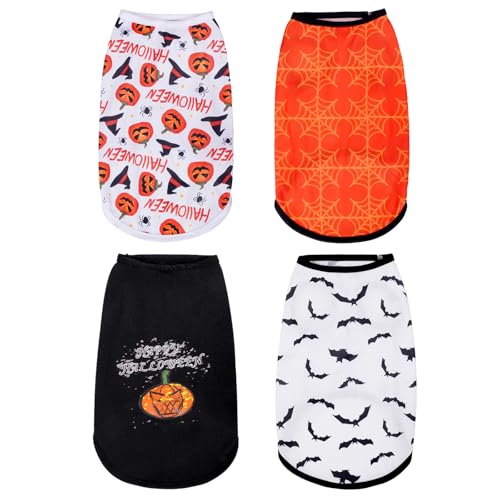 choyaxo Hunde-Shirts, ärmellos, bedruckt, für Chiuahahaha, kleine und mittelgroße Hunde, Halloween, 4 Stück choyaxo Hunde-Shirts, ärmellos, bedruckt, für Chiuahahaha, kleine und mittelgroße Hunde, Halloween, 4 Stück von choyaxo