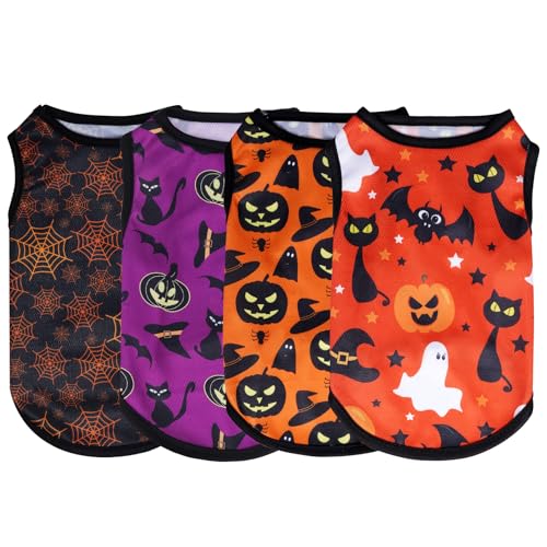choyaxo Hunde-Shirts, ärmellos, bedruckt, für Chiuahahaha, kleine und mittelgroße Hunde, Halloween, 4 Stück von choyaxo