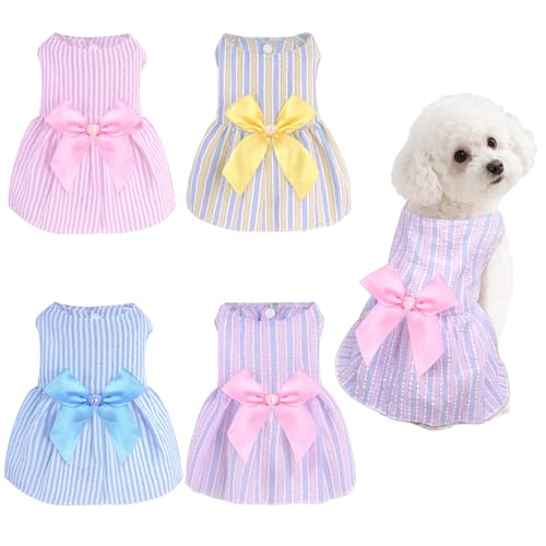 choyaxo Hundekleid mit Schleife, niedliches Hundekleid, Welpenrock, Sommerkleidung für Welpen, kleine Katzen, 4 Stück von choyaxo