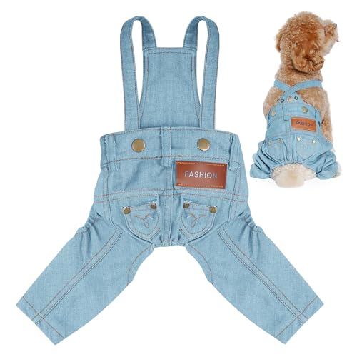 choyaxo Hundekleidung, Denim-Overall, Haustierhose, Hose für kleine Welpen, Katzen, Haustiere, Jeansjacke, Sling-Overall, Hundebekleidung und Zubehör (Hellblau, Größe M) von choyaxo