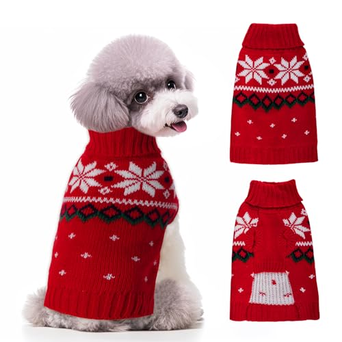 choyaxo Weihnachtspullover für kleine Haustiere, Hunde und Katzen, atmungsaktiv, gestrickt, warm, Katzen-Outfit für Weihnachten, warme Kleidung für den Winter (Rot, Größe XS) von choyaxo