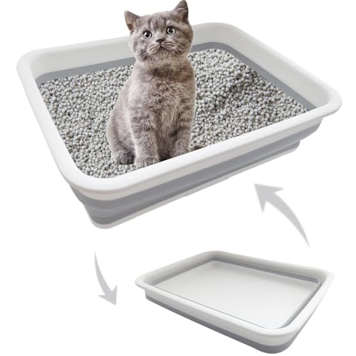 chuyouan Zusammenklappbare kleine Katzentoilette, 37,1 x 26,9 x 12,2 cm, offen, wasserdicht, niedriger Eingang, Kätzchen-Töpfchen, halbgeschlossene Haustiertoilette für kranke, gebrechliche Kätzchen, chuyouan Zusammenklappbare kleine Katzentoilette, 37,1 x 26,9 x 12,2 cm, offen, wasserdicht, niedriger Eingang, Kätzchen-Töpfchen, halbgeschlossene Haustiertoilette für kranke, gebrechliche Kätzchen, von chuyouan