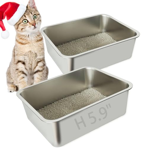 chuyouan Katzentoilette aus Edelstahl, offene Metall-Katzentoilette, Katzentoilette für Haustiere, antihaftbeschichtet, glatte Oberfläche, leicht zu reinigen (45 x 35 x 15 cm), 2 Stück von chuyouan