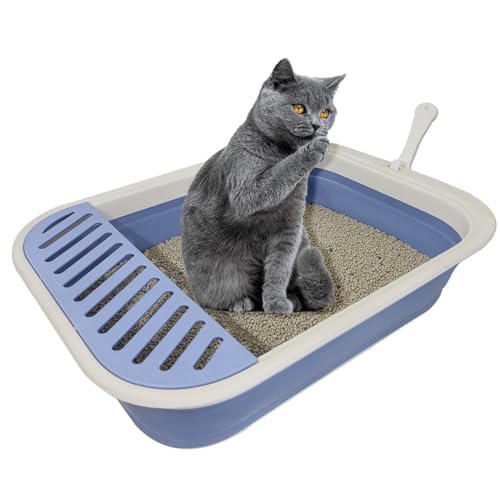 chuyouan Katzentoiletten für Senioren, zusammenklappbar, offen, niedriger Eingang, Katzentoilette mit Schaufel, Reise-Katzentopf, faltbare Haustiertoilette für kranke, behinderte ältere Katzen, 53,1 x von chuyouan