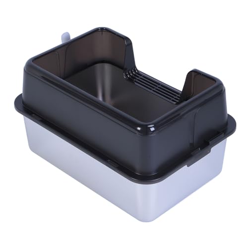 Katzentoilette aus Edelstahl, 20 L, Große Katzentoilette mit Hohen Seiten, 50 X 35 X 28 cm, Katzentoilette aus Metall mit Schaufel für Katzen und Haustiere (Black) von ciciglow