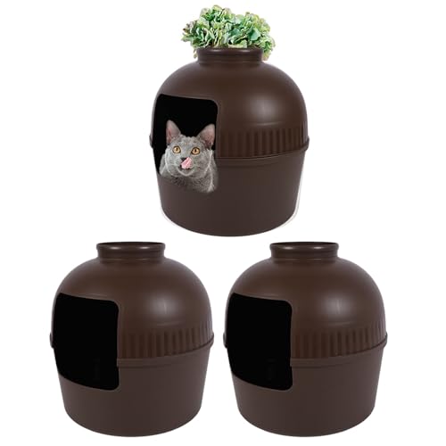 Pflanzgefäß für Katzentoilette, Versteckte Katzentoilette, Geschlossener, PP-Material, Versteckte Katzentoilette, Möbel für Heimdekoration, für Haustiere bis 15 kg (Brown) von ciciglow