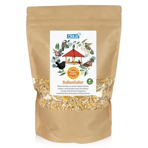 Claus Balkonfutter | 1 kg | Premium-Ganzjahresfutter für Wildvögel | Kann zur ganzjährigen, rückstandsfreien Fütterung auf Balkon & Terrasse beitragen | Vegan & energiereich von claus