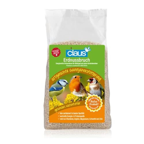 Claus Erdnussbruch | 750 g | Geschälte, zerkleinerte Erdnusskerne für Wildvögel & Eichhörnchen | Eiweiß- & energiereich | Ambrosiafrei | Ganzjahresfutter ohne Schalen von claus