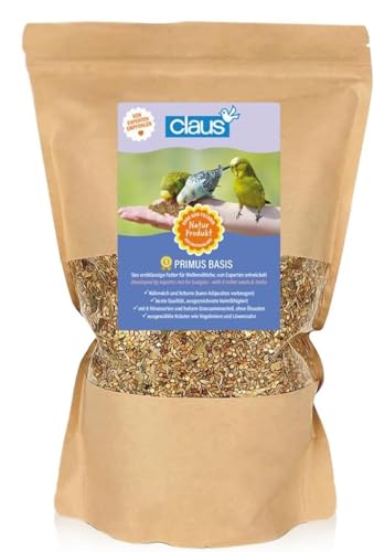 Claus Primus Basis | 2 kg | Hauptfutter für Wellensittiche | Kann Übergewicht vorbeugen | Nährreich und fettarm | Mit acht Hirsesorten und hohem Grassamenanteil | Ohne Ölsaaten von claus